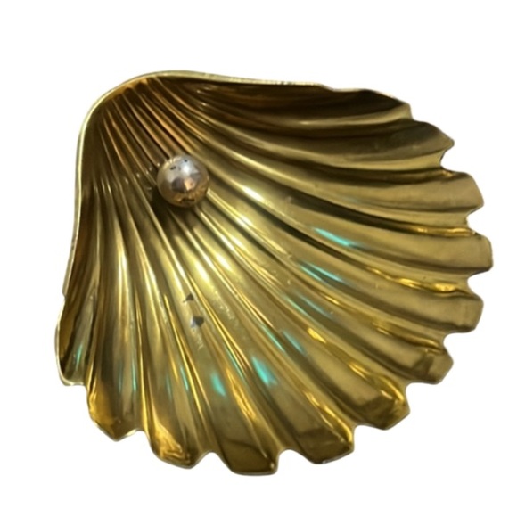 Vintage Artisan Golden Bronze Claim Shell Trinket Jewelry Dish Decor - Picture 6 of 11
